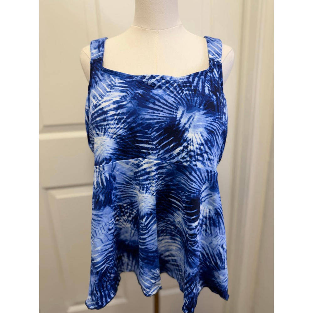 🌊 Lands’ End Women’s Swim Tankini Top – Deep Sea Navy Tie-Dye Palm- XL NWT